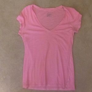 Short sleeve neon pink v neck